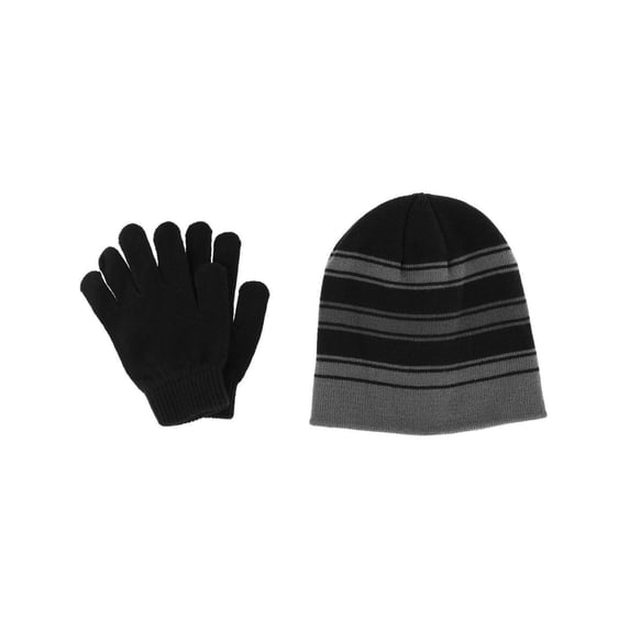 Grand Sierra Kids' 8-12 Striped 2-Piece Winter Beanie and Glove Set