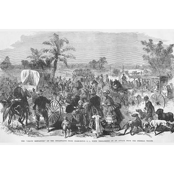 Grand Skedaddle - Confederate Citizens escape Charleston-Fine Art Canvas Print (20" x 30")