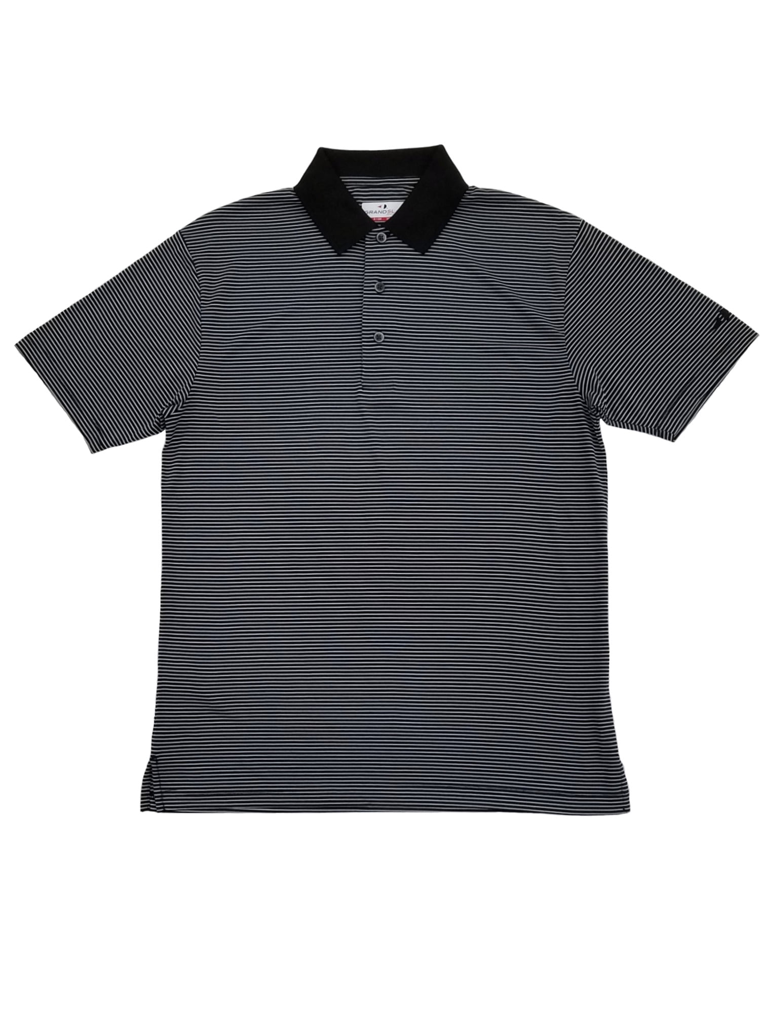 Grand Slam Mens Caviar Black & Gray Stripe Performance Golf Polo Shirt ...