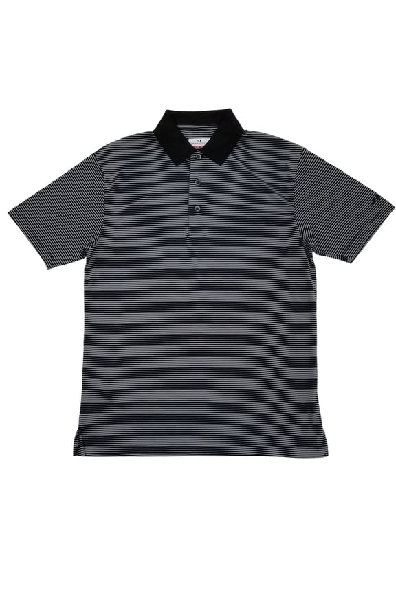 Mens Caviar Black & Gray Stripe Performance Golf Polo Shirt Small