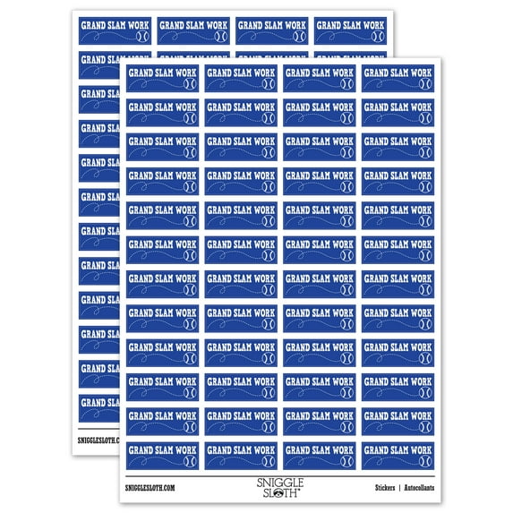 Grand Slam Work Baseball Teacher Student School Sticker Set - Dark Blue - Gloss Finish - 1.25" Mini