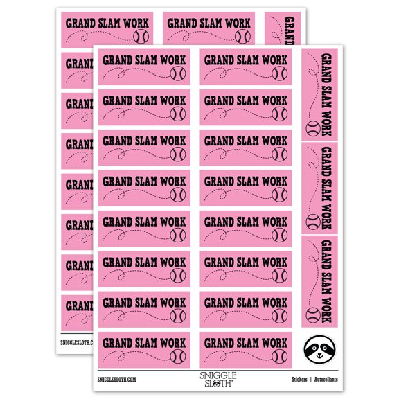 Grand Slam Work Baseball Teacher Student School Sticker Set - Light Pink - Gloss Finish - 2.00" Large