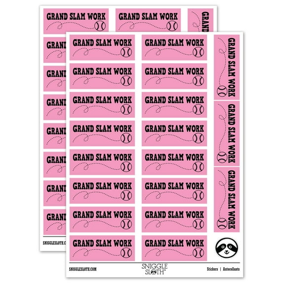 Grand Slam Work Baseball Teacher Student School Sticker Set - Light Pink - Matte Finish - 2.00" Large
