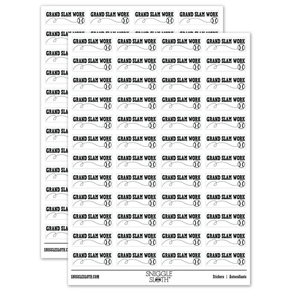 Grand Slam Work Baseball Teacher Student School Sticker Set - White - Gloss Finish - 1.25" Mini