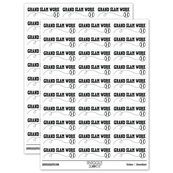 Grand Slam Work Baseball Teacher Student School Sticker Set - White - Gloss Finish - 1.75" Medium