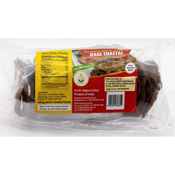 Grand Sweets and Snacks (GSS) Ragi Thattai, 250 Gms Each (pack of 5), Snack Mixes