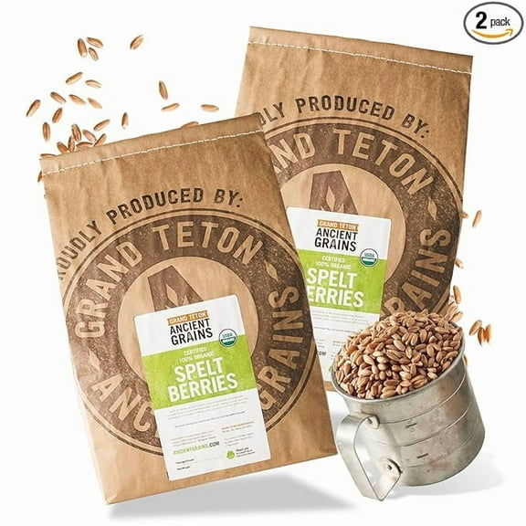 Grand Teton Ancient Grains - 100% Organic Spelt Berries, Whole Unmilled Spelt Berries, US-Grown Farro Organic Grain, Nutritious Baking Staple, Whole Grain Spelt in Brown Paper Bag, 48 lbs 24 x 2