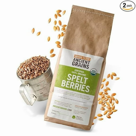 Grand Teton Ancient Grains - 100% Organic Spelt Berries, Whole Unmilled Spelt Berries, US-Grown Farro Organic Grain, Nutritious Baking Staple, Whole Grain Spelt in Brown Paper Bag, 15 lbs
