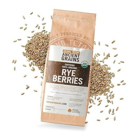 Grand Teton Ancient Grains - 100% USDA Organic Rye Berries, Rye Berry Grain, Rye Grain Organic Excellent for Sprouting, Rye Grain for Milling into Flour for Baking, Plastic-Free Paper Bag, 5lbs