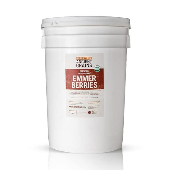 Grand Teton - Ancient Grains Emmer Wheat Berries, 100% Organic Berries, Premium Food-Grade Emmer Wheat Berries Organic, Farro for Milling, Sprouting, Baking, Salads, & Soups, 43 lbs