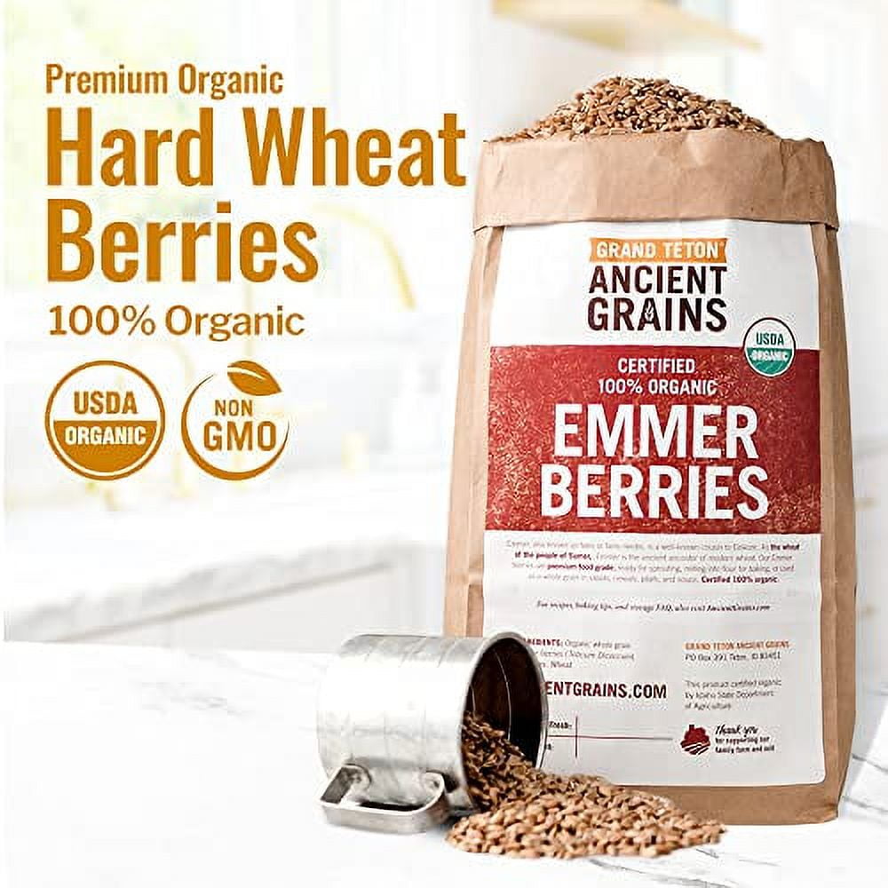 Grand Teton Ancient Grains Emmer Wheat Berries, 100 Organic Berries, Premium FoodGrade Emmer