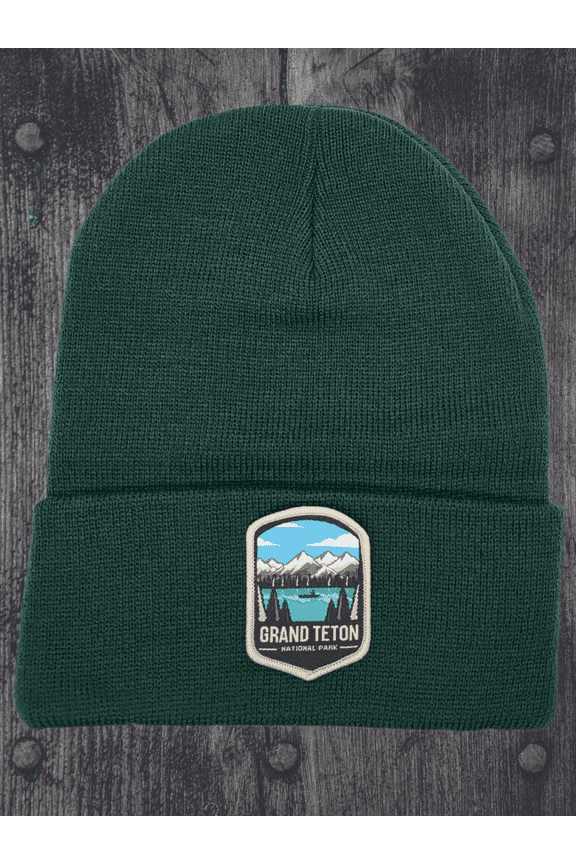 Grand Teton Beanie with Patch - Forest Green