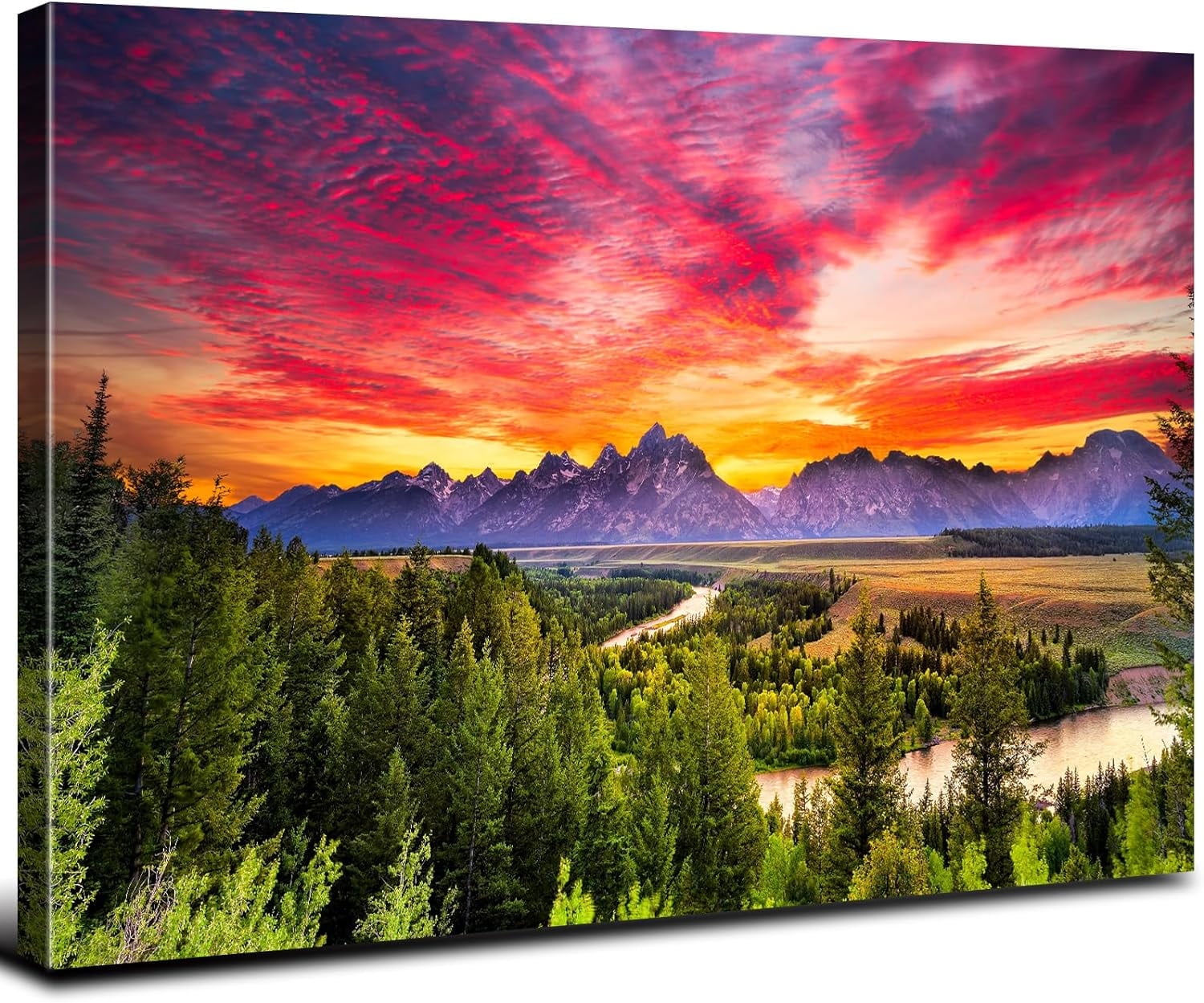 Grand Teton Canvas Wall Art Burnt Orange Sunset Wall Decor Nature ...