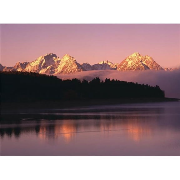 Grand Teton Mountains with Silhouetted Aspen Trees At Sunrise with Reflection in Jackson Lake Grand Teton National Park Poster Print by Natural Selection David Ponton - 16 x 11