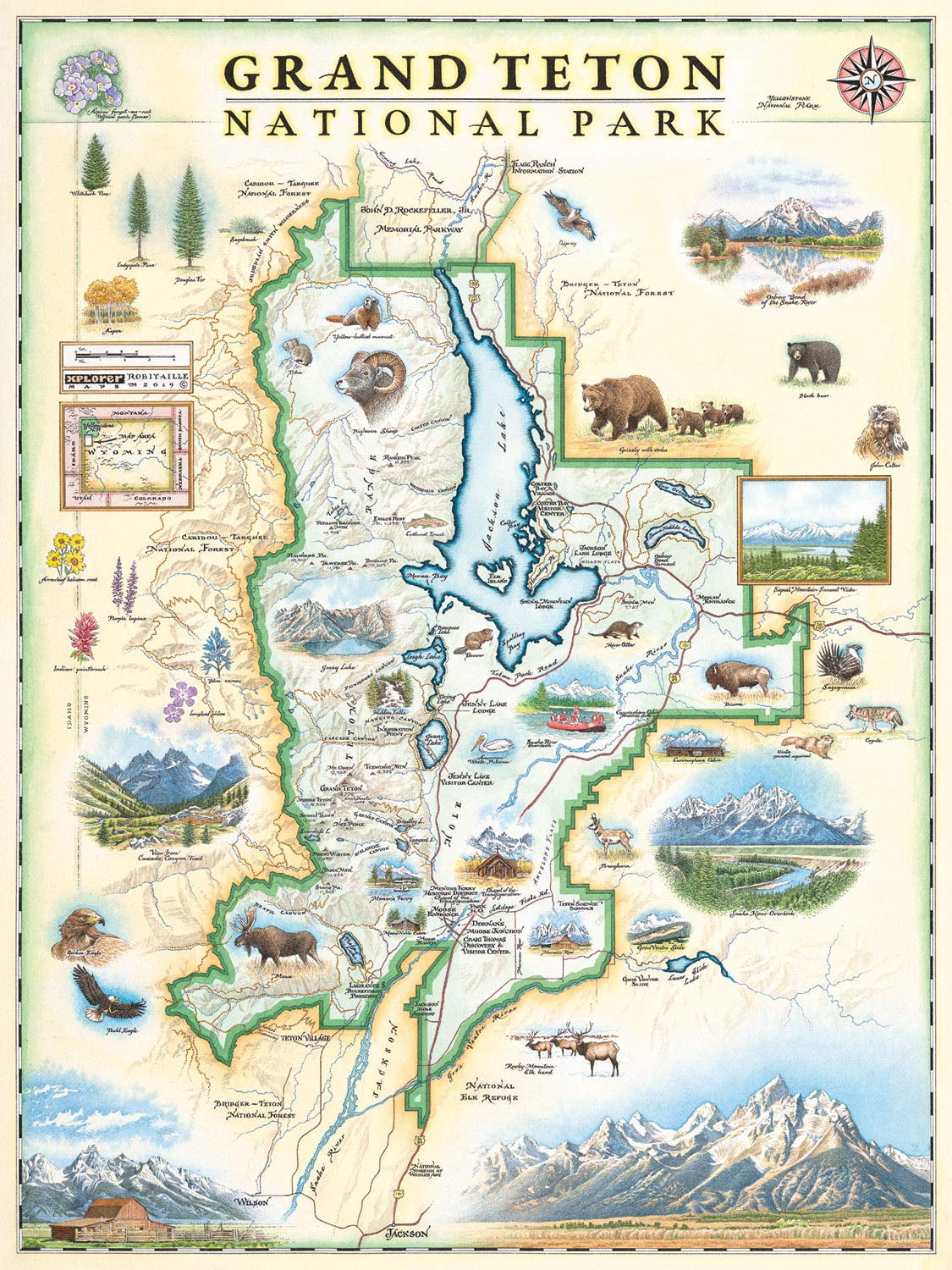 Grand Teton National Park Hand-Drawn Map Poster 18x24