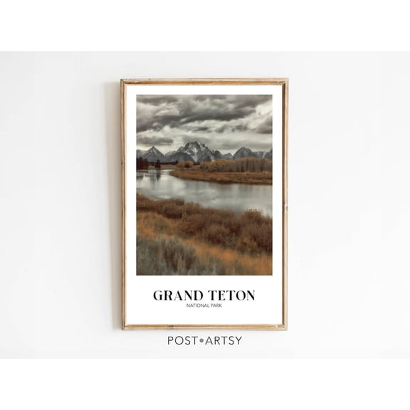 Grand Teton National Park Poster, Tetons Travel Print, Midcentury Modern Art, Minimalist Decor, Vintage Style Wall Art, Gift For Friend Wall Art, Modern Wall Decor, 8x12 UNFRAMED