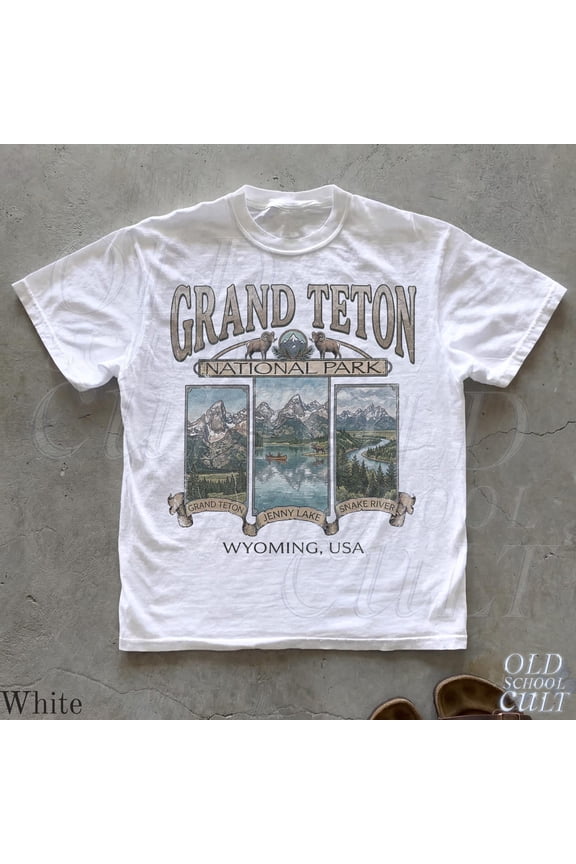 Grand Teton National Park Vintage Graphic Tshirt, Retro Wyoming USA 90s Nostalgia Shirt, Unisex Cotton T-Shirt, Sizes S-3XL