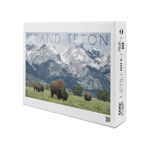 Grand Teton National Park, Wyoming, Buffalo and Mountain Scene (19x27 inches, Premium 500 Piece Jigsaw Puzzle for Adults and Family, Made in USA)