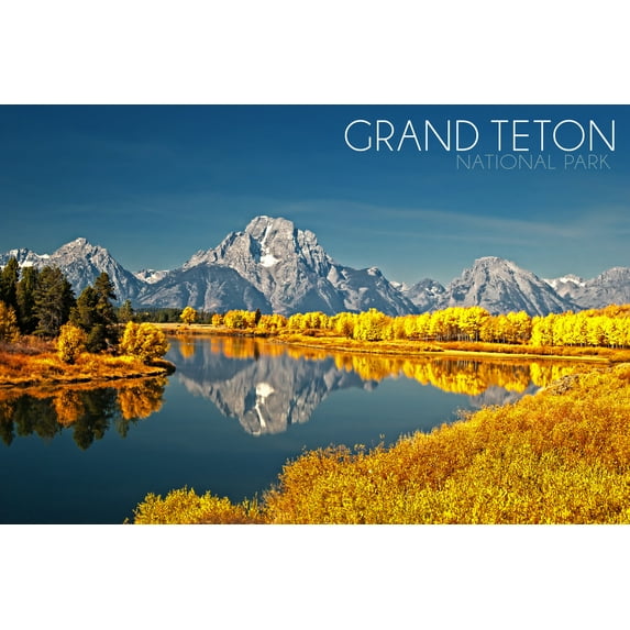 Grand Teton National Park, Wyoming, Fall Colors at Oxbow Bend (36x54 Giclee Gallery Art Print, Vivid Textured Wall Decor)