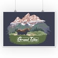 thumbnail image 1 of Grand Teton National Park, Wyoming - Moose & Mountains - Contour - Lantern Press Artwork (12x18 Art Print, Wall Decor Travel Poster), 1 of 1
