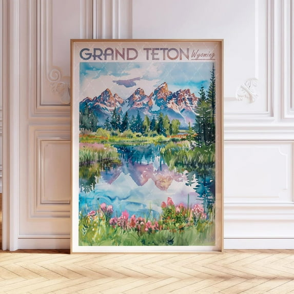 Grand Teton National Park Wyoming Usa Pastel Travel Poster, Unframed Size 8x12