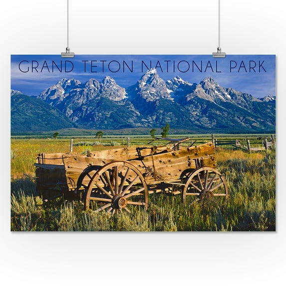 Grand Teton National Park, Wyoming, Wagon and Mountains