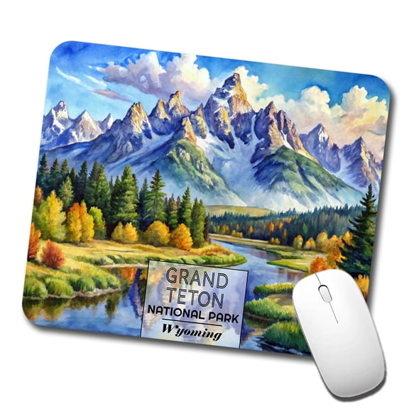 Grand Teton National Park Wyoming Watercolor Mouse Pad Low Profile Gaming Mat