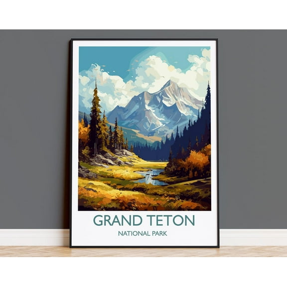 Grand Teton Poster, Travel Print of Grand Teton, North America, Grand Teton Art Lovers Gift, USA National Park, Travel Gift, 8x12 UNFRAMED