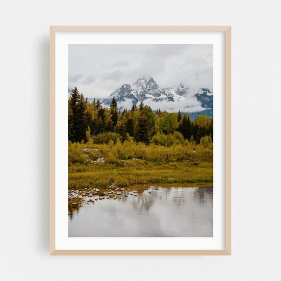Grand Teton Reflections - Wyoming Photography Mountain Scenic Nature Landscape Forest Autumn Wilderness Oak Framed Wall Art Print 6 x 8 inches