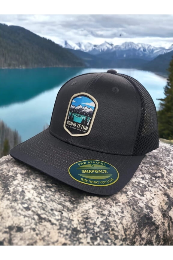 Grand Teton Trucker Hat - Grey on Black Mesh