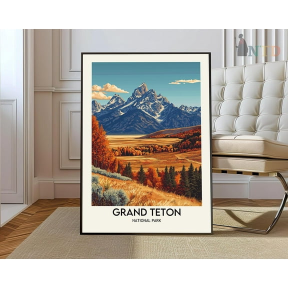 Grand Teton Wyoming National Park Map Wall Art Travel Decor Print, Unframed Paper Poster 8x10in