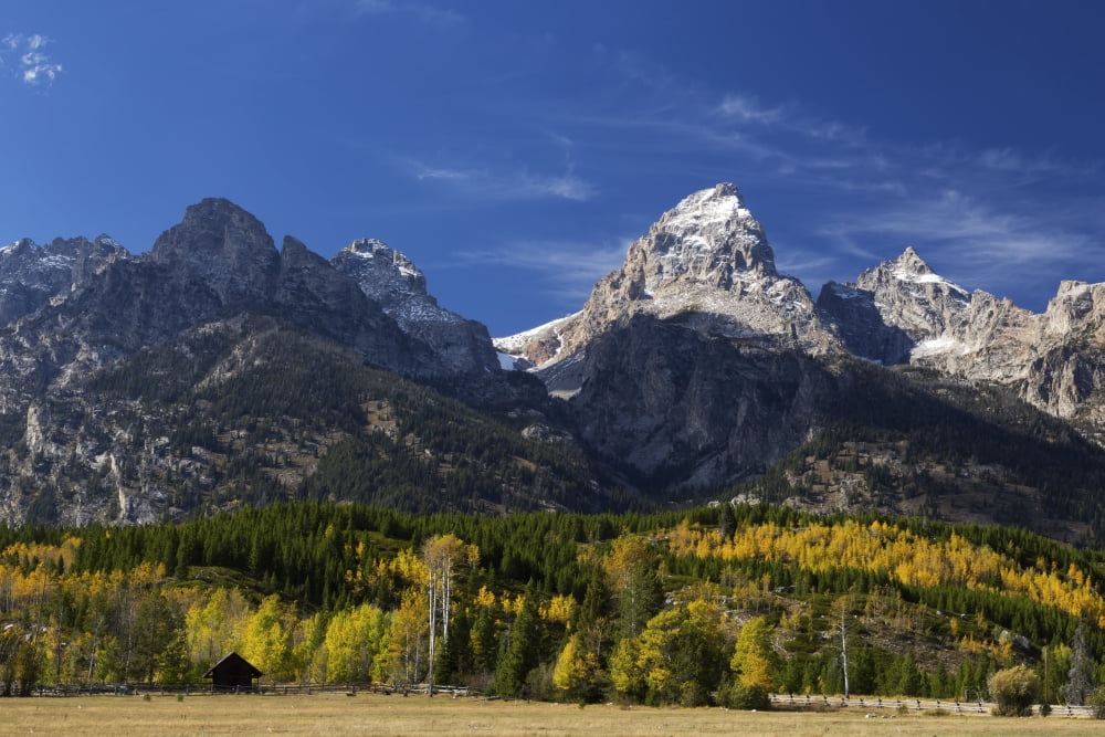 Grand Teton (elevation 13770 feet) and Teton Range Grand Teton National Park Wyoming United States of America Canvas Art - Ronald Phillips Design Pics (19 x 12)