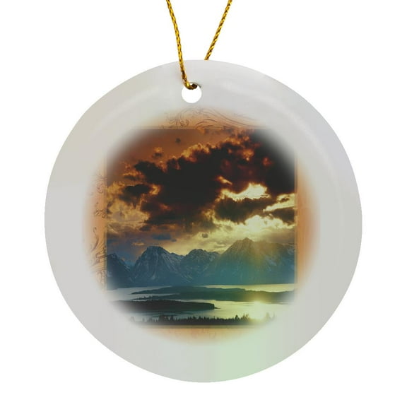 3drose, Grand Tetons and Jackson Lake, Circle Porcelain Ornament