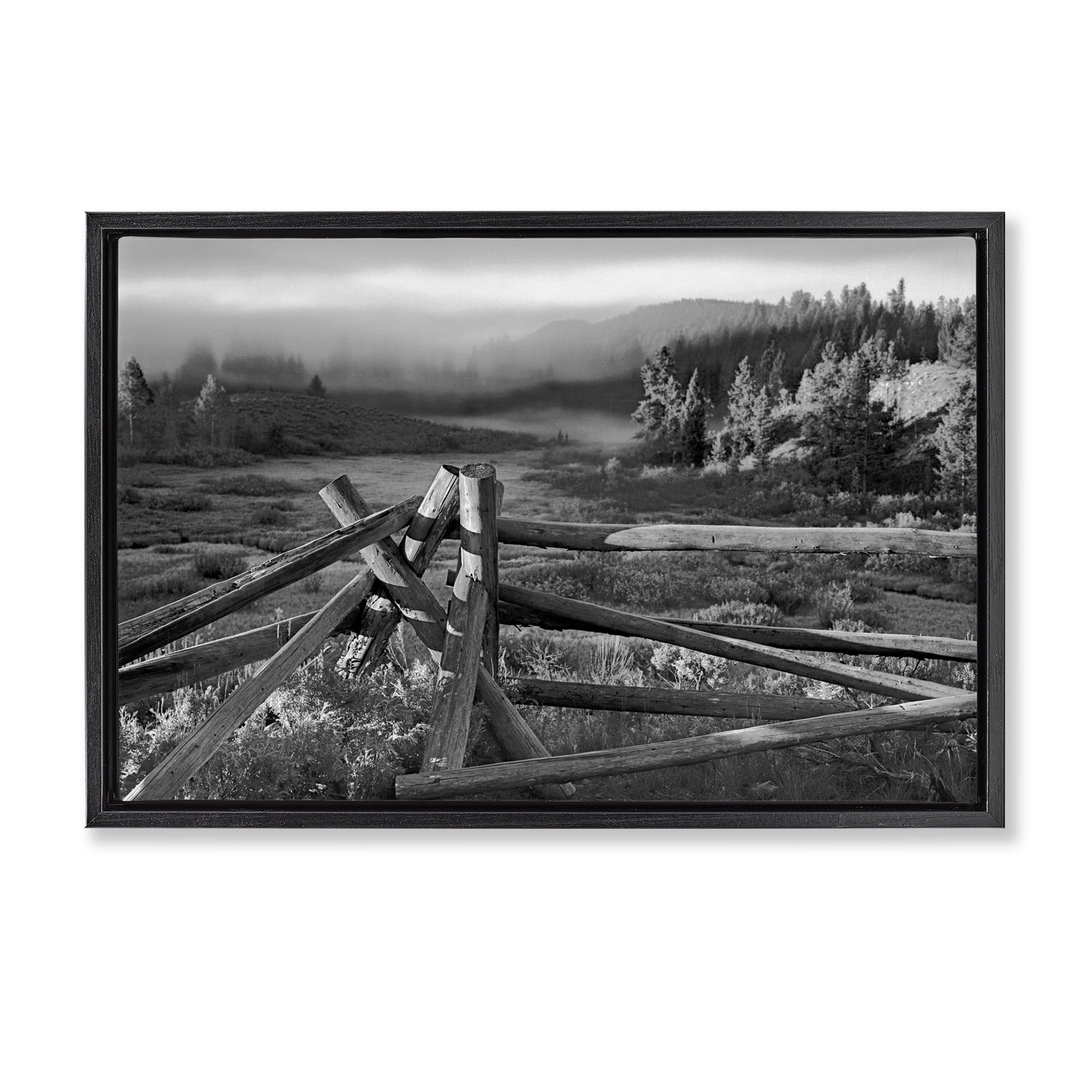 Grand Tetons Fence Beyond Black Framed Floater Canvas Wall Art, design by MJ Photography