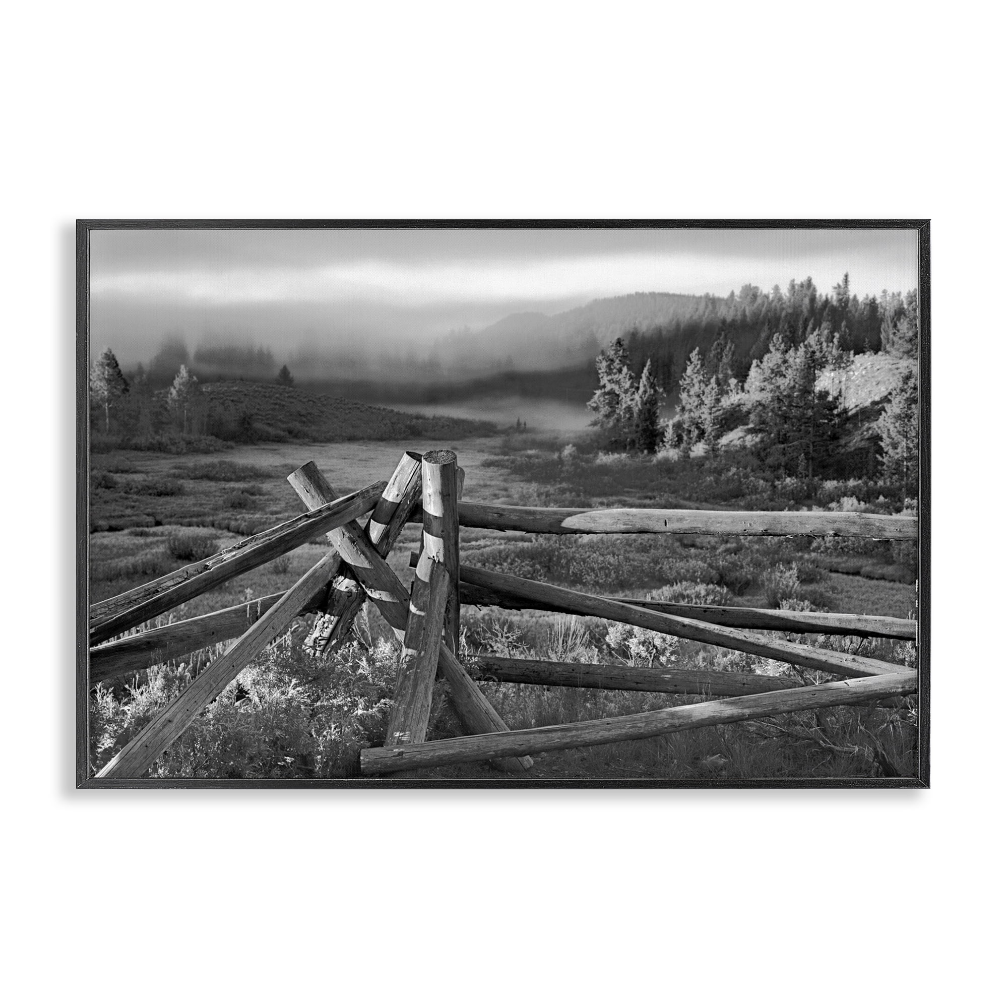 Grand Tetons Fence Beyond Black Framed Giclee Art, design by MJ Photography