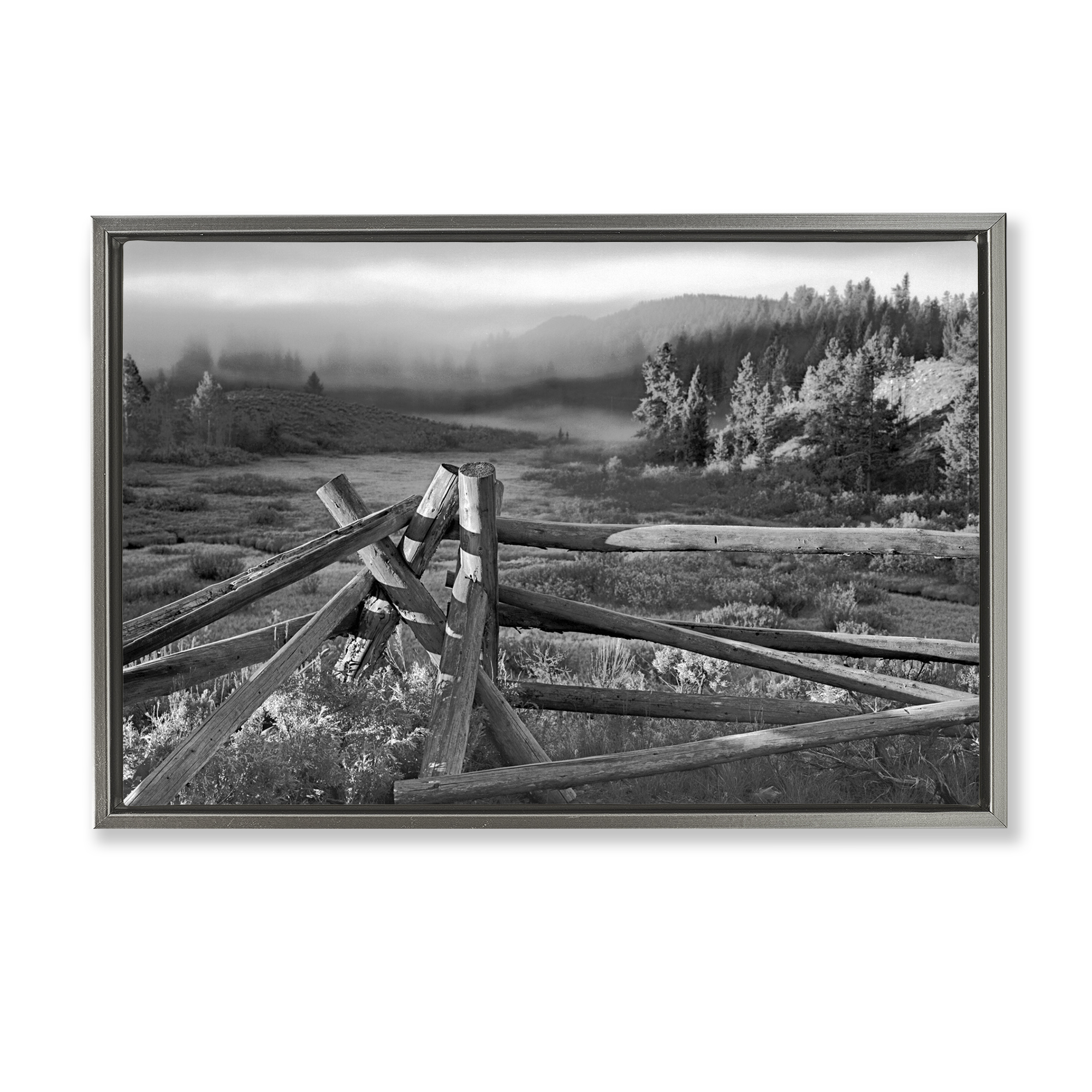 Grand Tetons Fence Beyond Gray Framed Floater Canvas Wall Art, design by MJ Photography