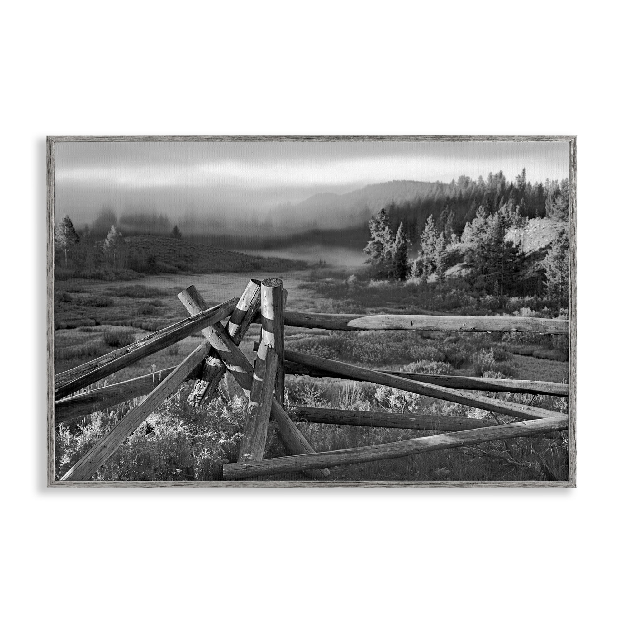 Grand Tetons Fence Beyond Gray Framed Giclee Art, design by MJ Photography