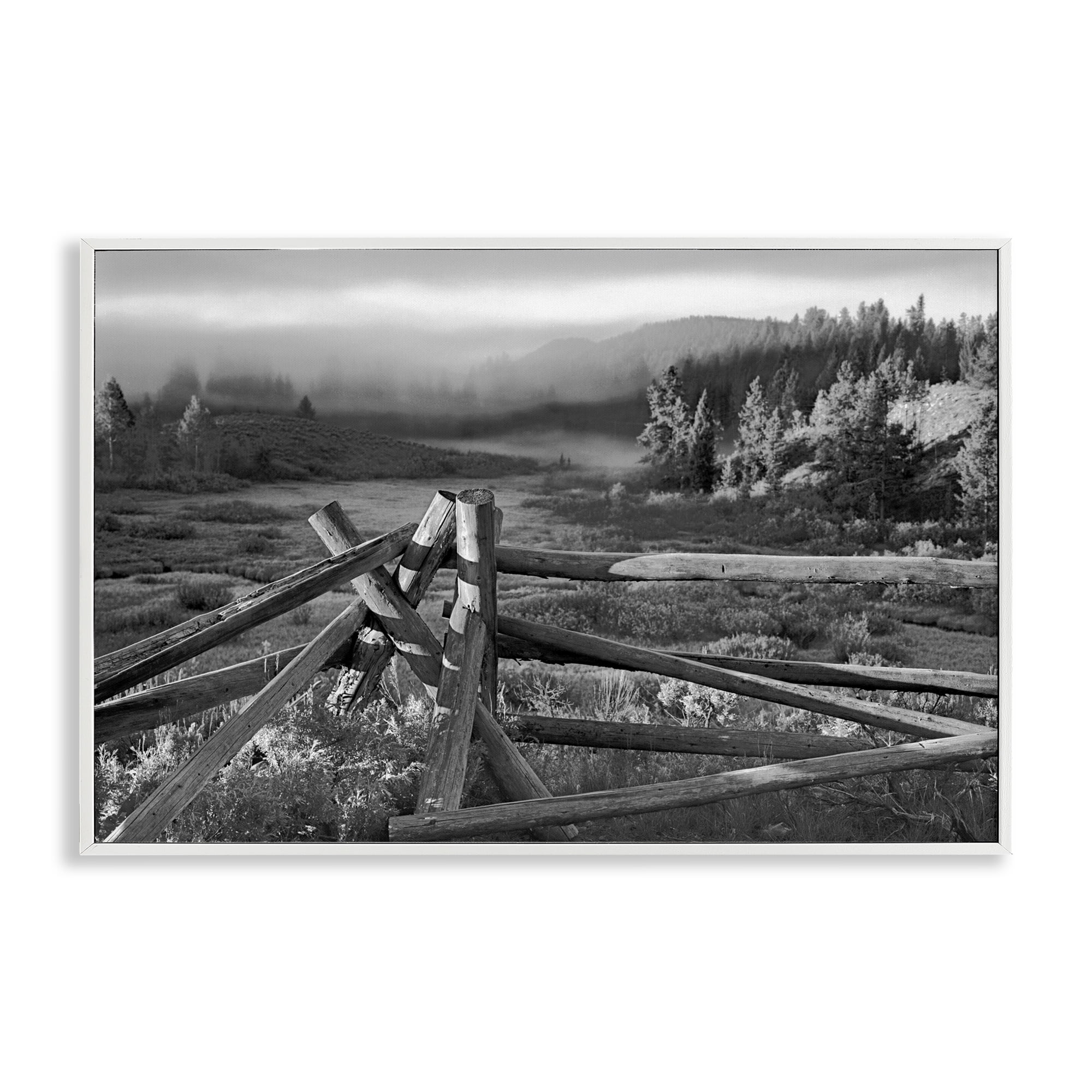 Grand Tetons Fence Beyond White Framed Giclee Art, design by MJ Photography