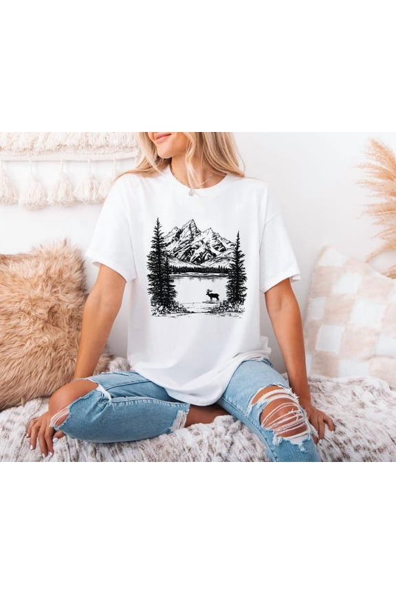 Grand Tetons Mountains Graphic Shirt Wyoming Postage Stamp Retro National Park Nature Design, Unisex Cotton T-Shirt, Size S-5XL