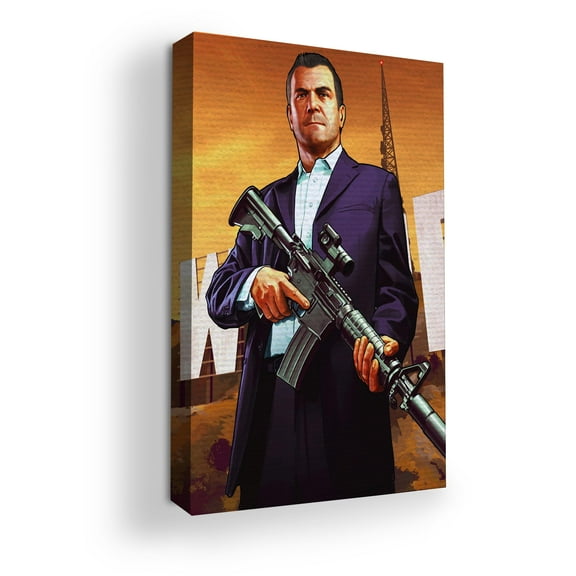 Grand Theft Auto Canvas Wall Art by Mavis Print- 16x20 inches Video Game Wall Decor | HD Printed & Wooden framed wall art | Modern Wall Decor for Gift | Made in USA