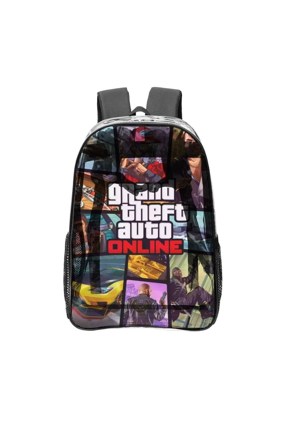Grand Theft Auto GTA-theme Clear Backpack Heavy Duty Transparent Bag See Through Bookbag for Work, Sport, College, Travel12.2X16.9"(31X43cm)