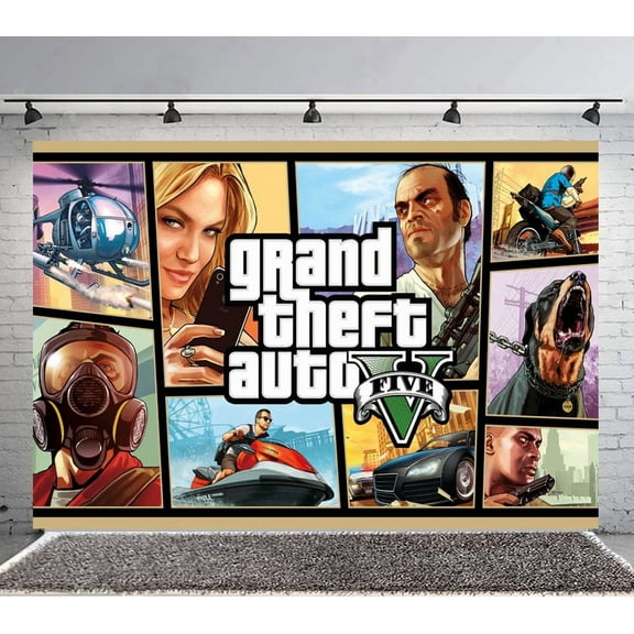 Grand Theft Auto Gra5 Backdrop Banner Party Supplies Poster Movie Theme Background for Photography Birthday Decorations