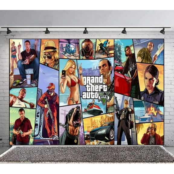 Grand Theft Auto Gra5 Backdrop Banner Party Supplies Poster Movie Theme Background for Photography Birthday Decorations