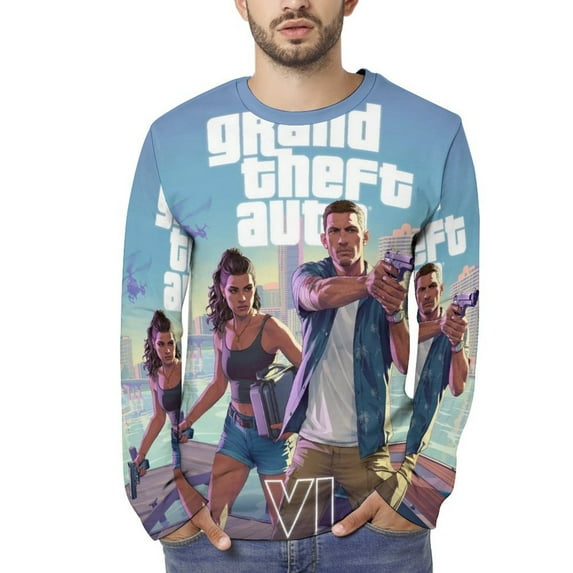 Grand Theft Auto Men's Long Sleeve T Shirt 3D Printed Fashion Tee Shirts Top Soft Comfortable Daily Shirt