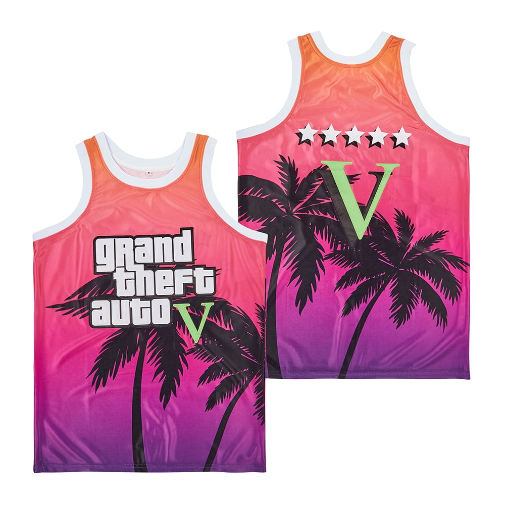 Grand Theft Auto Men's Movie Basketball Jersey Stitched Shirt Pink XL 