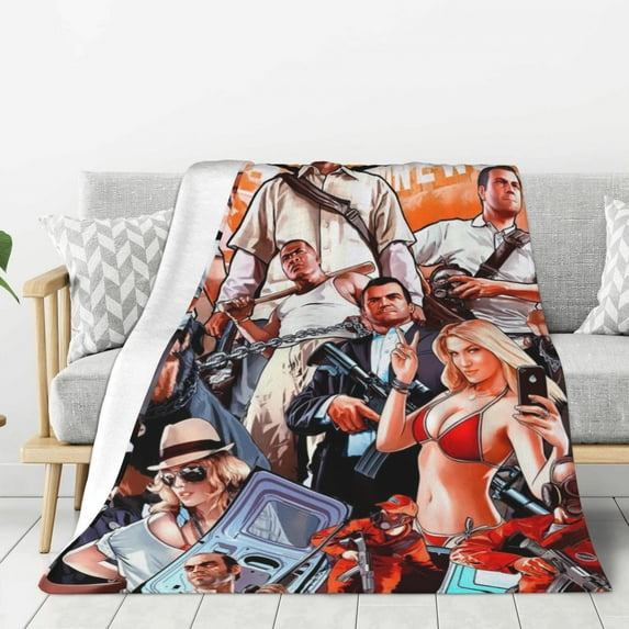 Grand Theft Auto Poster Flannel Blanket Cozy Ultra-Soft Micro Throw Blanket For Bed Sofa Couch Car Office Camping Travel All Season Fleece Blanket 50"x40"