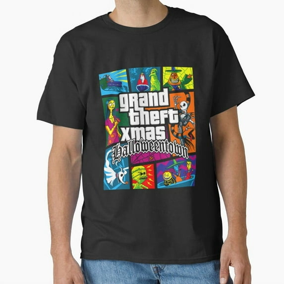 Grand Theft Xmas Halloweentown Edition, Funny Video Game Movie Mashup G27092 Unisex T-Shirt, Up to Size 5XL