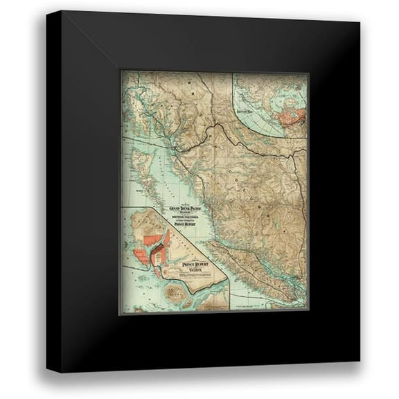 Grand Trunk Pacific Railway 12x14 Black Modern Framed Museum Art Print Titled - Map of The Grand Trunk Pacific Railway In British Columbia, 1910