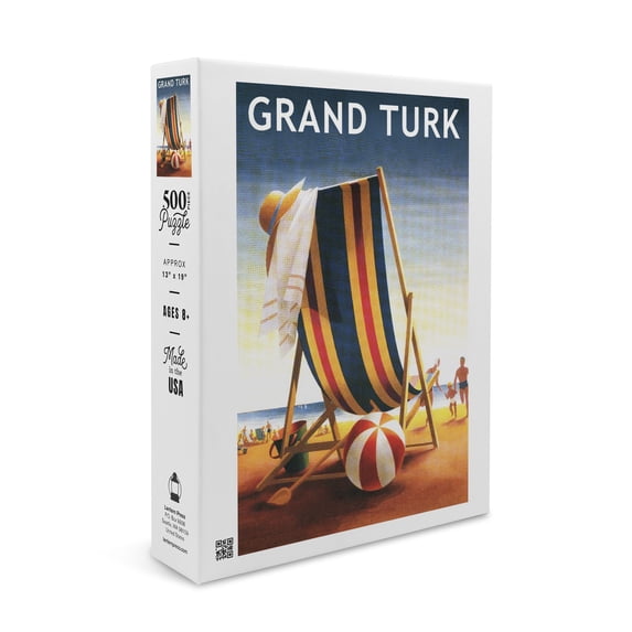 Grand Turk, Beach Chair and Ball (19x27 inches, Premium 500 Piece Jigsaw Puzzle for Adults and Family, Made in USA)