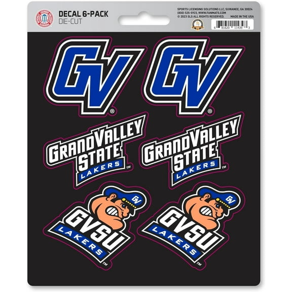 Grand Valley State University Lakers 6-Piece Decal Sticker Set, 5x6 Inch Sheet, Gift for football fans for any hard surfaces around home, automotive, personal items